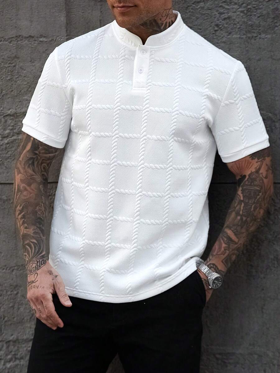 Manfinity CasualCool Camisa Polo Social Masculina Texturizada de Gola Padre Sólida