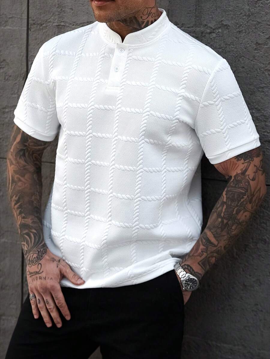 Manfinity CasualCool Camisa Polo Social Masculina Texturizada de Gola Padre Sólida