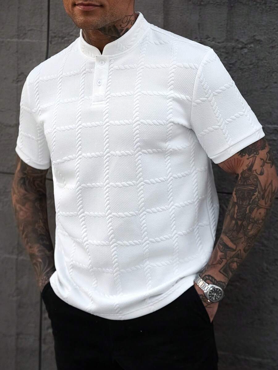 Manfinity CasualCool Camisa Polo Social Masculina Texturizada de Gola Padre Sólida
