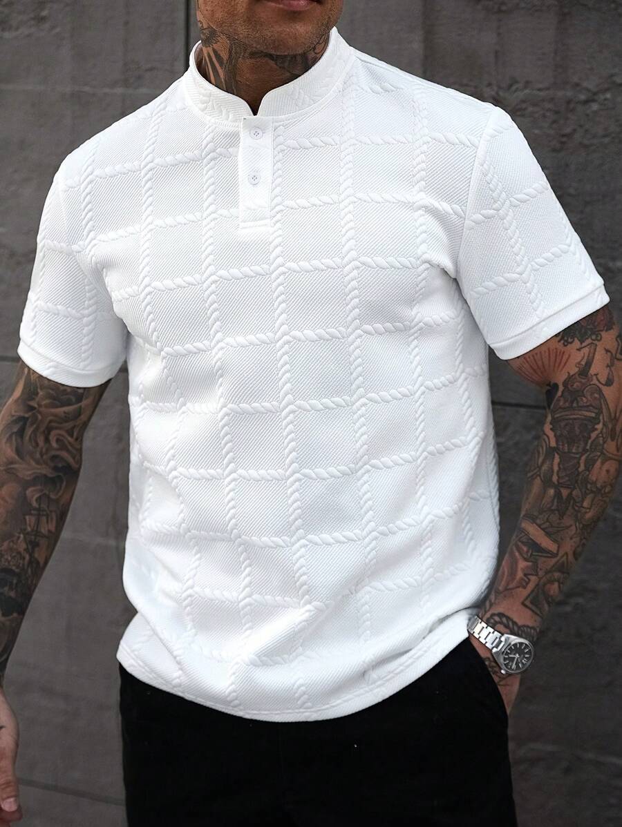 Manfinity CasualCool Camisa Polo Social Masculina Texturizada de Gola Padre Sólida