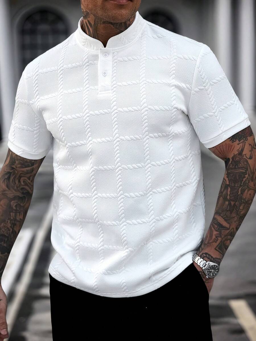 Manfinity CasualCool Camisa Polo Social Masculina Texturizada de Gola Padre Sólida