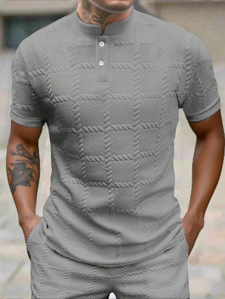 Manfinity CasualCool Camisa Polo Social Masculina Texturizada de Gola Padre Sólida