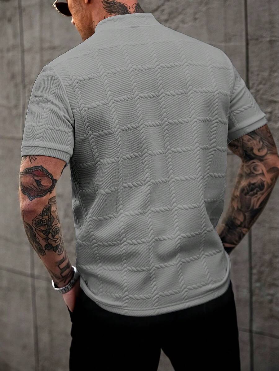 Manfinity CasualCool Camisa Polo Social Masculina Texturizada de Gola Padre Sólida