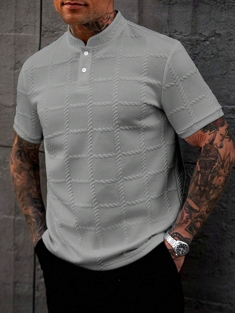Manfinity CasualCool Camisa Polo Social Masculina Texturizada de Gola Padre Sólida