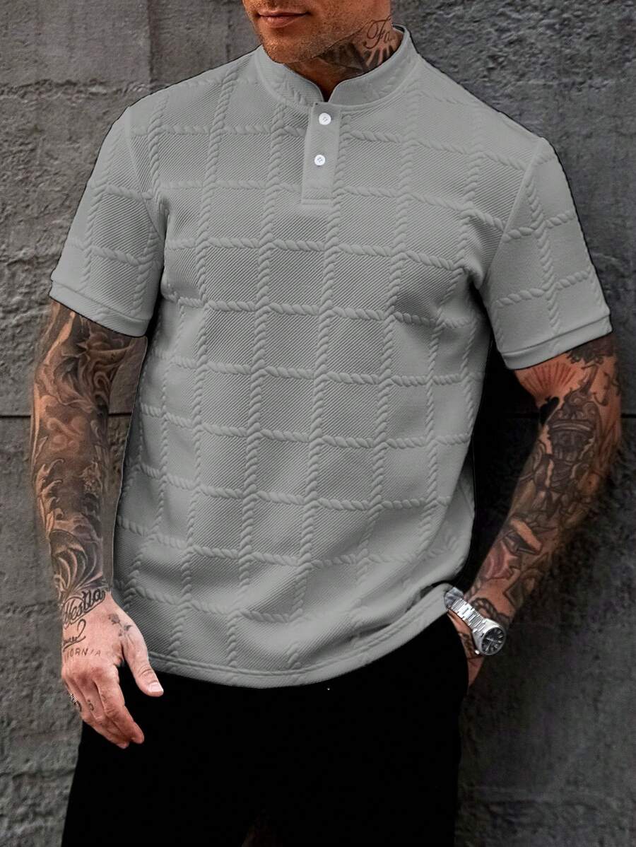 Manfinity CasualCool Camisa Polo Social Masculina Texturizada de Gola Padre Sólida