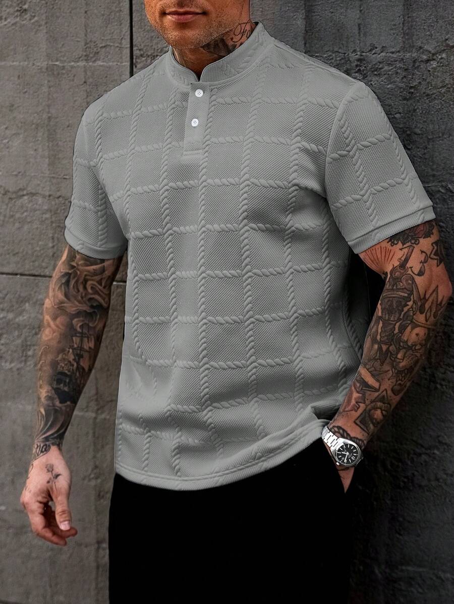 Manfinity CasualCool Camisa Polo Social Masculina Texturizada de Gola Padre Sólida