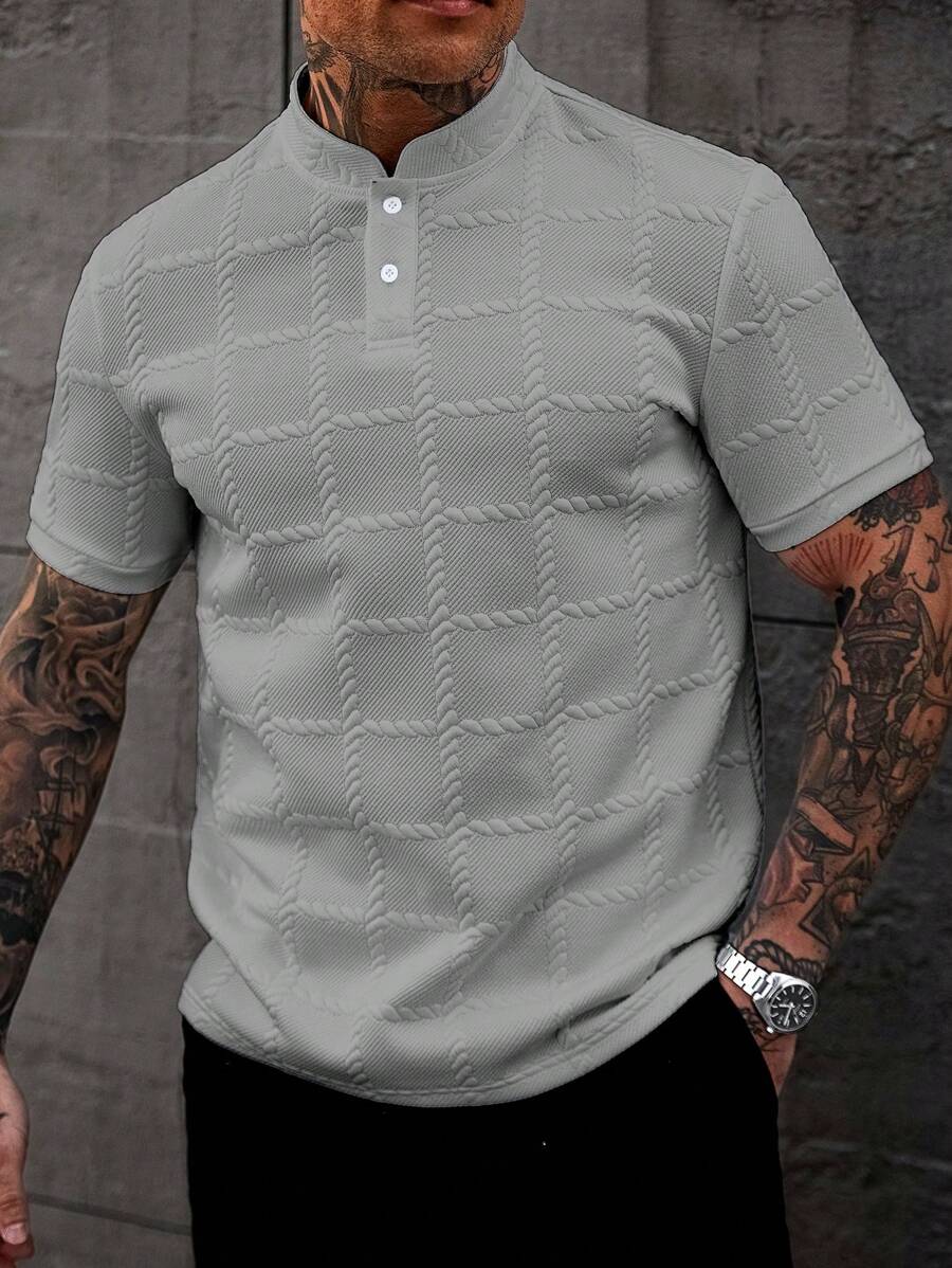 Manfinity CasualCool Camisa Polo Social Masculina Texturizada de Gola Padre Sólida