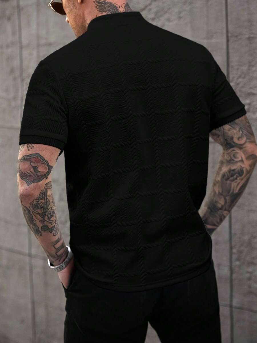 Manfinity CasualCool Camisa Polo Social Masculina Texturizada de Gola Padre Sólida