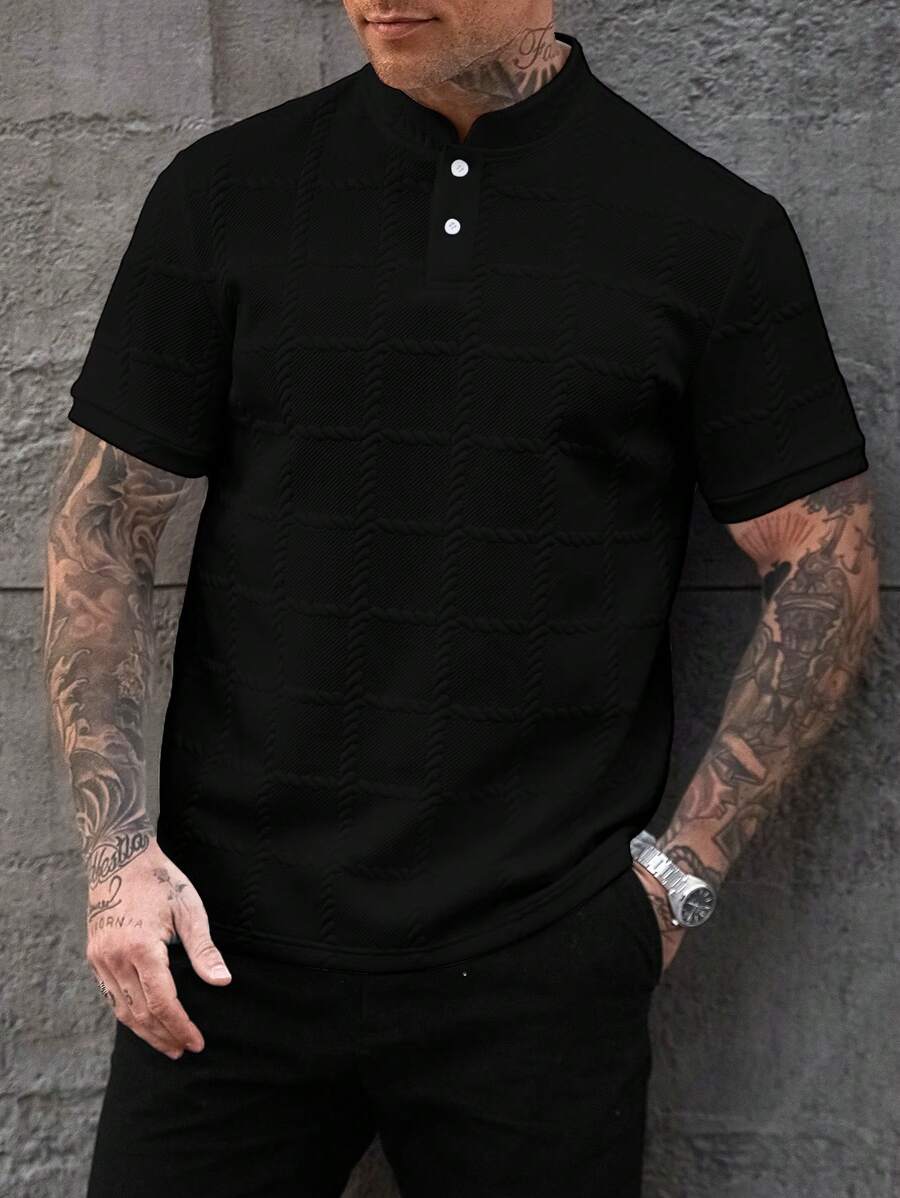 Manfinity CasualCool Camisa Polo Social Masculina Texturizada de Gola Padre Sólida