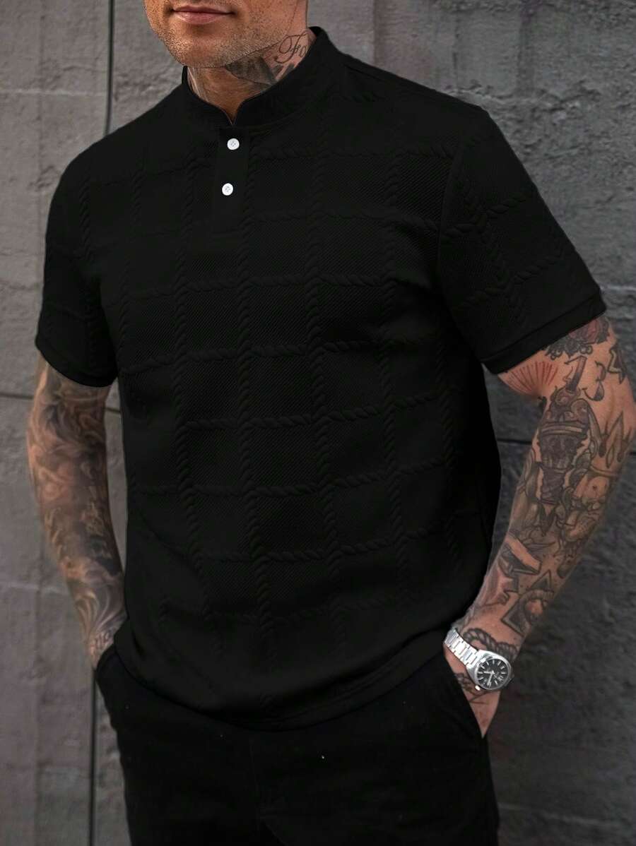 Manfinity CasualCool Camisa Polo Social Masculina Texturizada de Gola Padre Sólida