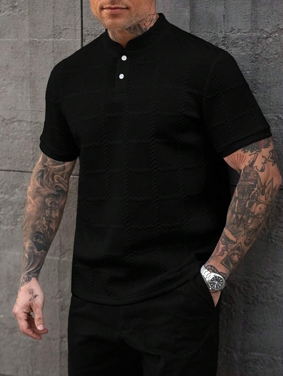 Manfinity CasualCool Camisa Polo Social Masculina Texturizada de Gola Padre Sólida
