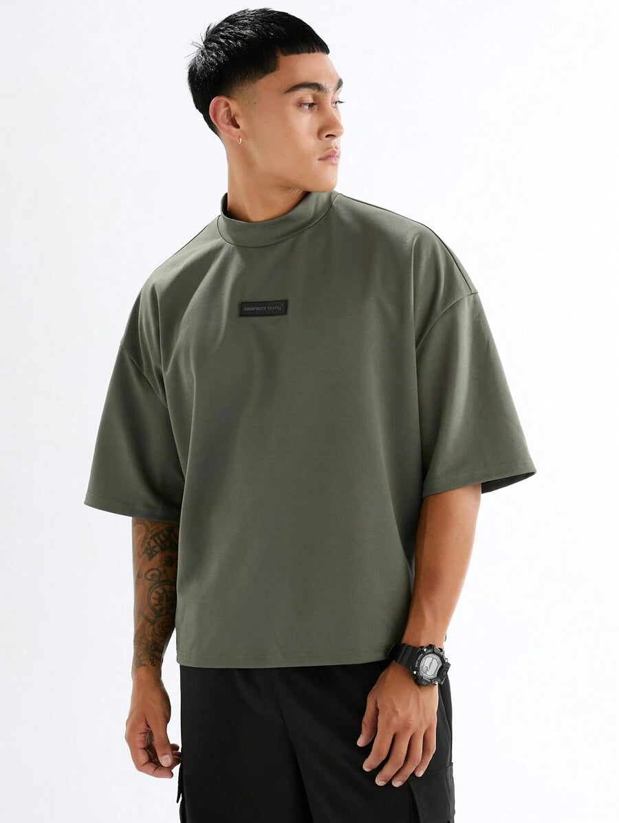 Camiseta de Manga Curta de Cor Sólida Estilo Solto e Jovem - MANFINITY