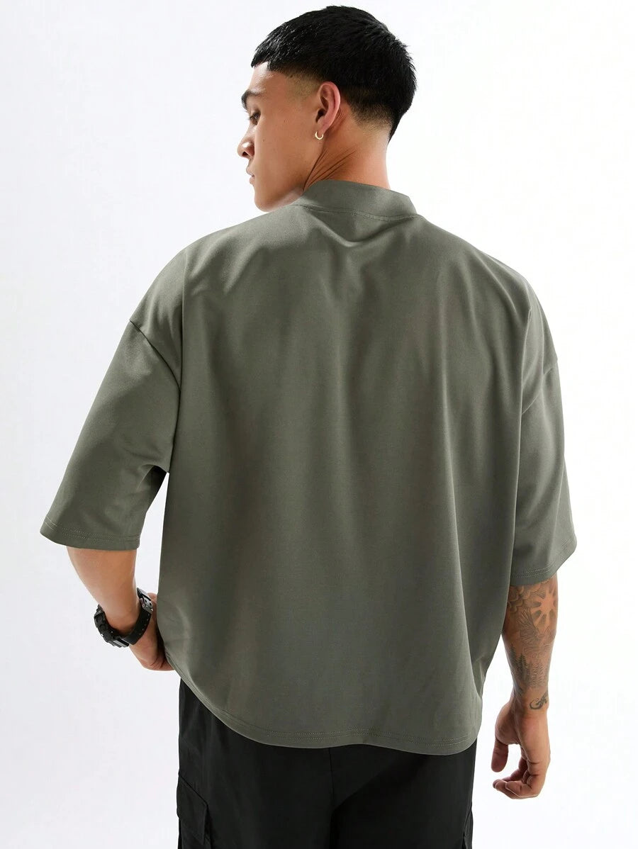 Camiseta de Manga Curta de Cor Sólida Estilo Solto e Jovem - MANFINITY