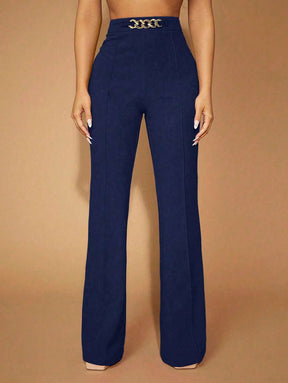 Calça Flare com Acessórios de Metal Casual de festa elegante e Sexy Radiana