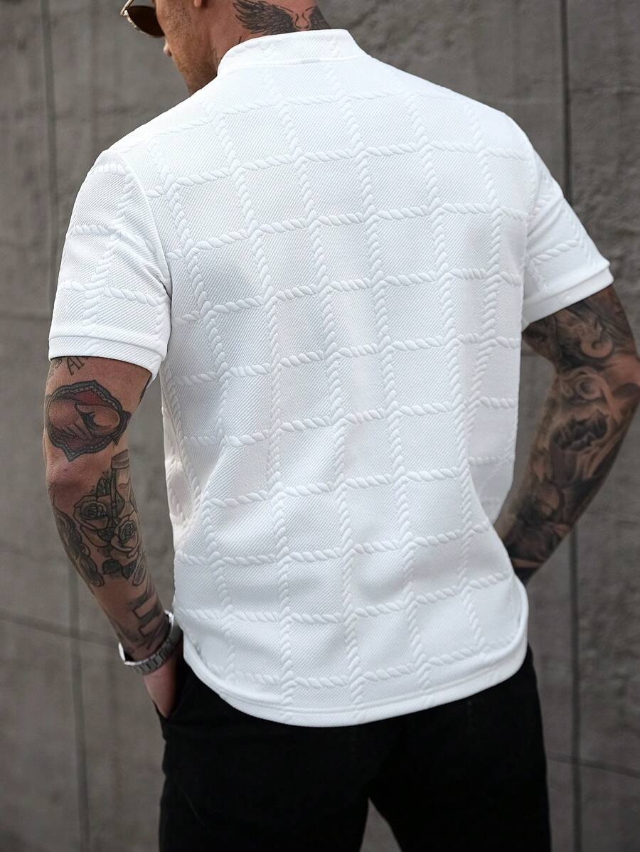 Manfinity CasualCool Camisa Polo Social Masculina Texturizada de Gola Padre Sólida