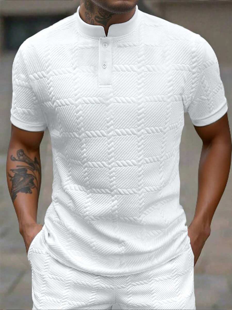 Manfinity CasualCool Camisa Polo Social Masculina Texturizada de Gola Padre Sólida